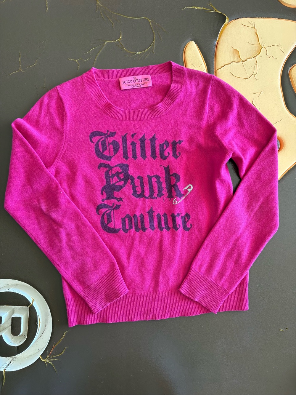 Juicy Couture Hot Pink 'Glitter Punk Couture' Crewneck Sweater